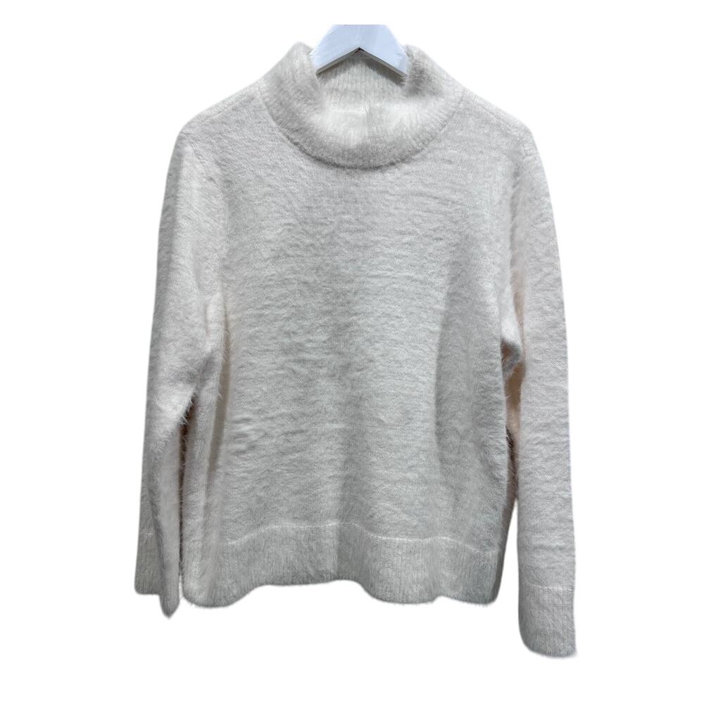 Loft Wmns Sz 16/18 Plus Fuzzy Mock neck Long sleeve sweater Ivory Off White New